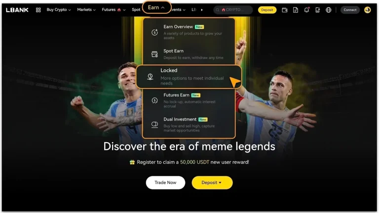 ورود به منوی Earn در صرافی LBank